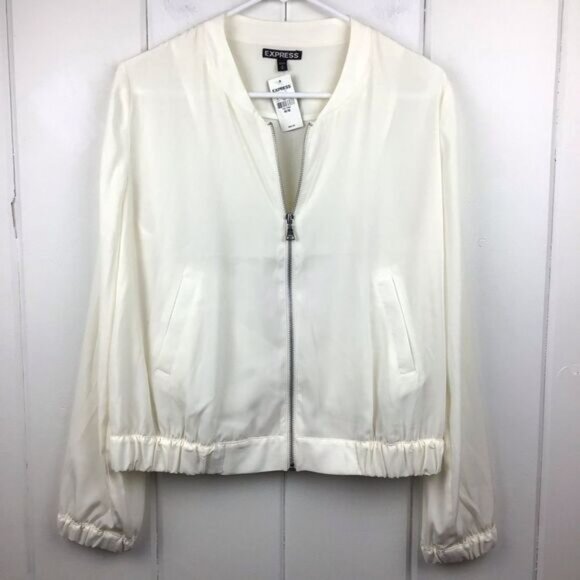 Express Bomber Jacket, NWT Cream Bomber Zip Jacket, Size - Medium - Picture 1 of 8